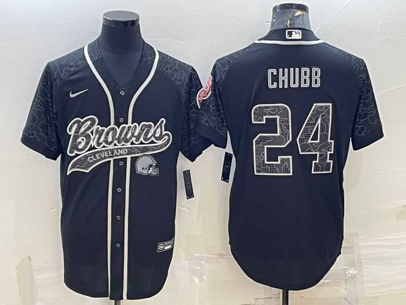 Men's Cleveland Browns #24 Nick Chubb Black Reflective With Patch Cool Base Stitched Baseball Jersey,We sell and wholesale Men's Cleveland Browns #24 Nick Chubb Black Reflective With Patch Cool Base Stitched Baseball Jersey on line form chian!